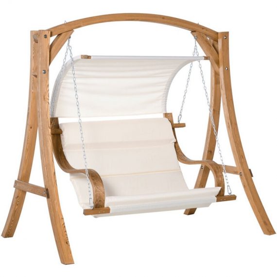 Outsunny - Wooden Porch A-Frame Swing Chair w/ Canopy and Cushion for Patio Garden 5056399120145 5056399120145