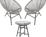 3pcs Bistro Egg Designer String Chair Indoor & Garden Set - Grey - Raygar RG0527 5060284038200