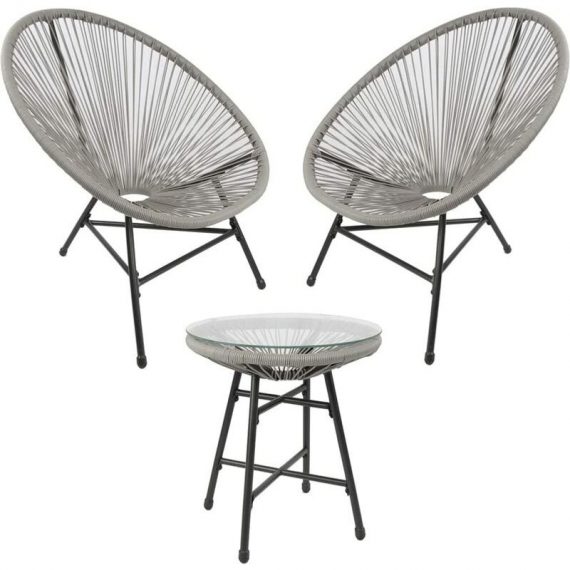 3pcs Bistro Egg Designer String Chair Indoor & Garden Set - Grey - Raygar RG0527 5060284038200