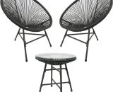 3pcs Bistro Egg Designer String Chair Indoor & Garden Set - Black - Raygar RG0525 5060284038217