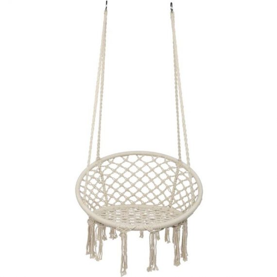 Axhup - Swing Chair, Round Hanging Chair with Hanging Kits for Indoor Outdoor Patio Yard Garden, 220 lbs Capacity (Beige) U1K63033750 5080300225148