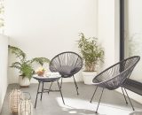 Alice's Garden - 2 Egg designer string chairs with side table - Acapulco Black - Set of 2 pvc designer string chairs, with coffee table included PETX2BK 3760287182253