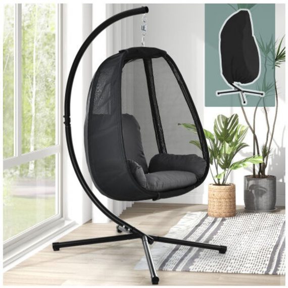 Wenh - Swing Egg Chair with Stand Indoor Outdoor Wicker Rattan Patio Basket Hanging Chair with uv Resistant Cushions 9017008804210 9017008804210