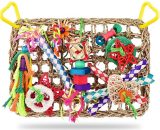 13treize - Bird Toys, Bird Foraging Wall Toy, Edible Seagrass Woven Climbing Hammock Mat with Colorful Chewing Toys, Suitable for Lovebirds, Finch, BETGB019580 9773053164890
