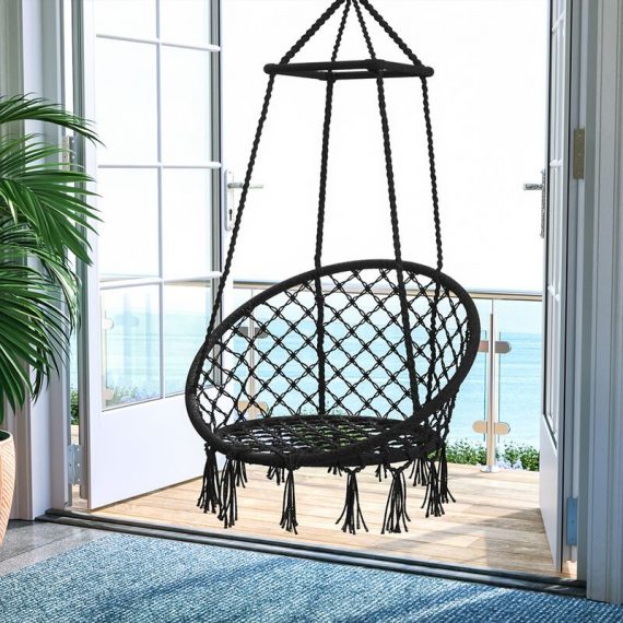 Tassels Outdoor Garden Swing Chair, Black - Livingandhome AI0574 742521044988