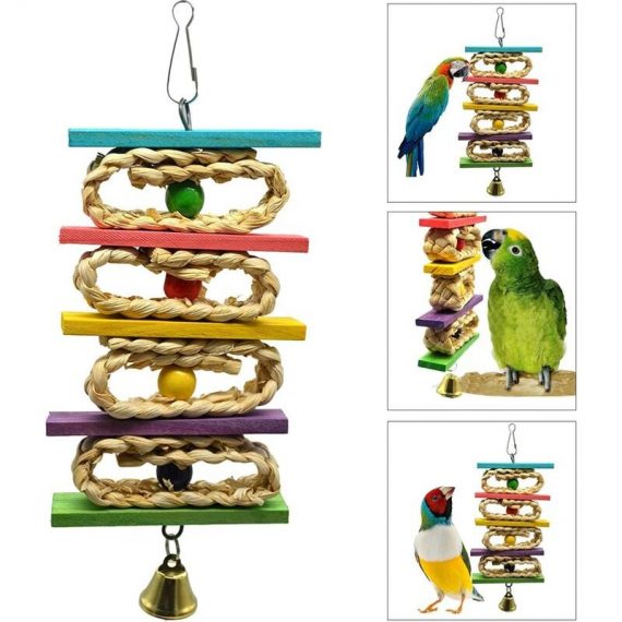Parrot Chew Hammock with Bell Colorful Wooden Hanging Toys for Parrot, Chew Perch, Small and Medium Pet Swing BAYUK-1006 5303861548199