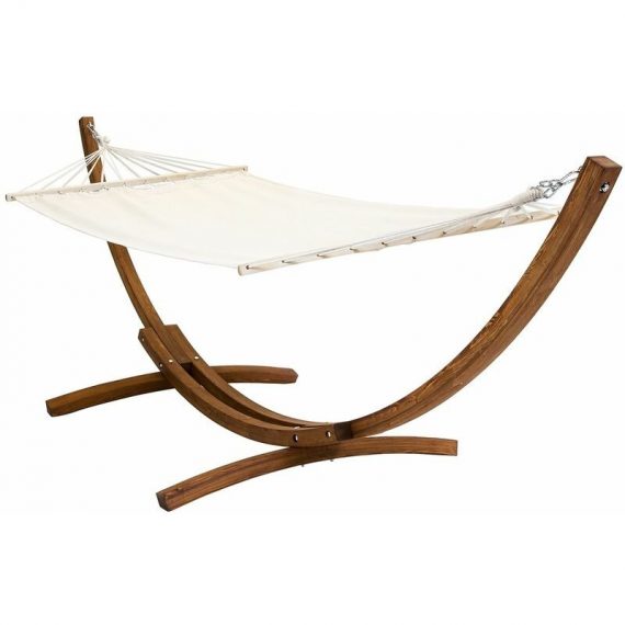Charles Bentley - 3M Garden Hammock With Wooden Arc Stand One Person – Cream - Off-White GLHM02
