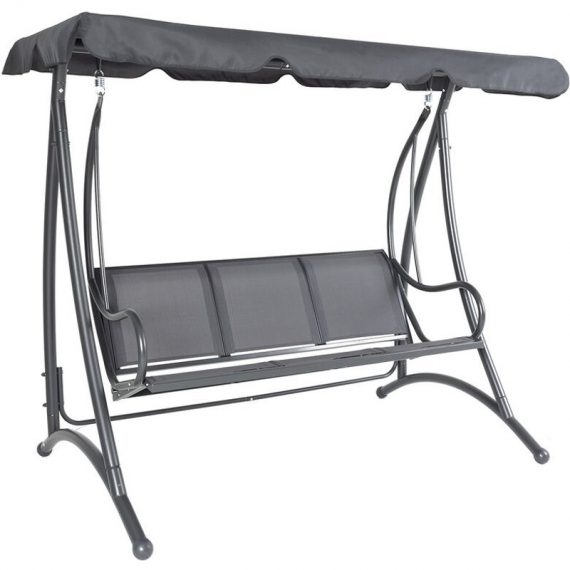 Charles Bentley 3 Seater Outdoor Swing Seat Bench Chair Hammock w/ Canopy -Grey - Grey GLGS02GY 5014555071847