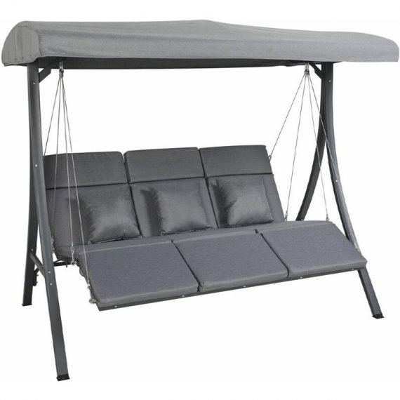 3 Seater Lounger Swing Chair for Garden or Patio - Grey - Grey - Charles Bentley GLGSLOUNGE01 5014555024072