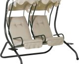 Outsunny 2 Seater Garden Metal Swing Seat Patio Swinging Chair Hammock Canopy - Beige 5055974879959 5055974879959