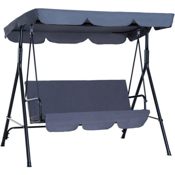 Outdoor Metal Hammock Swing Chair 3-Seater Patio Bench Garden Grey - Grey - Outsunny 5055974867284 5055974867284