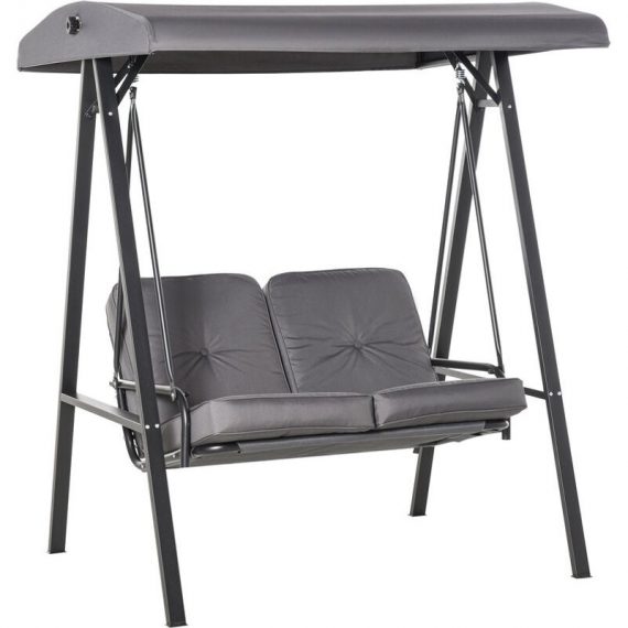 2 Seater Garden Outdoor Swing Chair Hammock w/ Steel Frame Grey - Grey - Outsunny 5056399124785 5056399124785