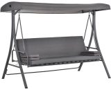 2-in-1 Patio 3 Seater Swing Chair Hammock w/ Cushion Adjustable Canopy - Grey - Outsunny 5056399127953 5056399127953