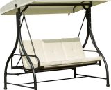 3 Seater Canopy Swing Chair Porch Hammock Bed Rocking Bench Cream White - Cream - Outsunny 5055974850293 5055974850293
