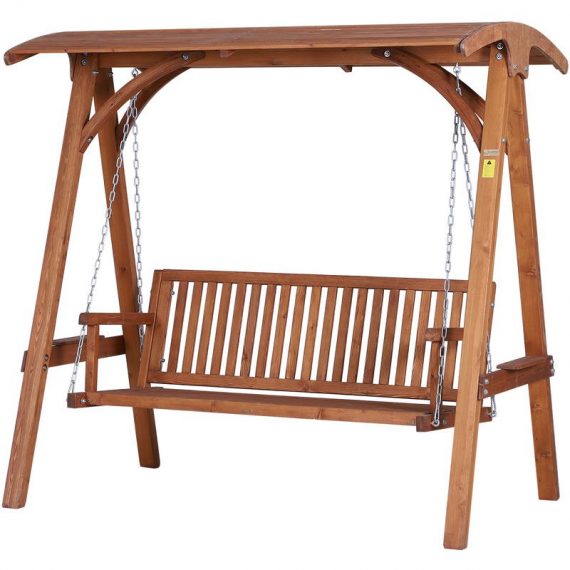 Wooden Garden Swing Chair Seat Hammock Bench Lounger Outdoor 3 Seater - Teak - Outsunny 5060348505372 5060348505372