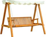 Swing Chair 3 Seater Swinging Wooden Hammock Garden Seat Outdoor Canopy - Cream - Outsunny 5060265999247 5060265999247