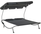 Garden Double Hammock Sun Lounger Day Bed Canopy w/ Stand & 2 Pillows - Grey - Outsunny 5055974889637 5055974889637
