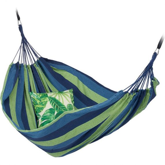 Hammock, xxl Hanging Mat For 2 Adults, Portable, In- & Outdoor, Made Of Cotton, 150x272 cm, Blue-Green - Relaxdays 10023674_56_GB 4052025946852