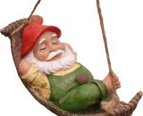 GNOME Outdoor Garden Statue, Reclining Dwarf with Hammock Statue, GNOME Hanging Garden Ornament of Waterproof Resin for Outdoor Garden Lawn Decoration BRU-18685 6286582853270