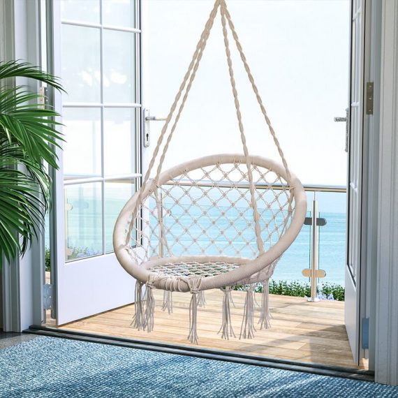 Tassel Hanging Chair, Beige - Livingandhome AI0575 742521052846