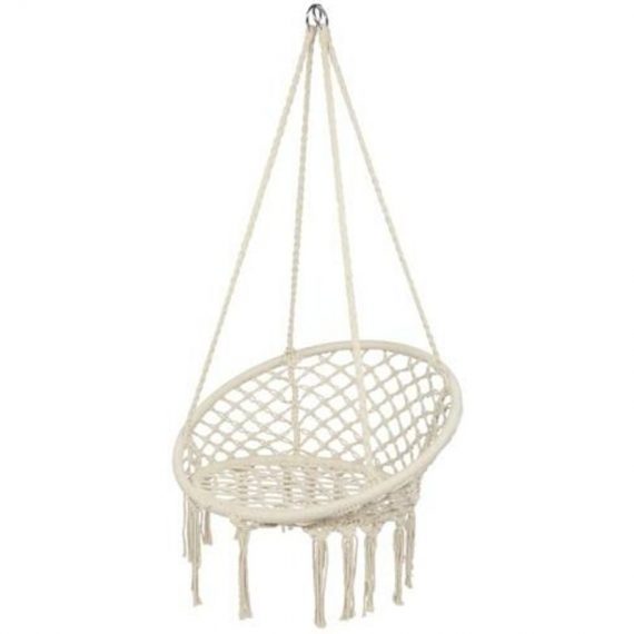 Famiholld - Round Tassel Hanging Chair - Garden Swing Seat, Hanging Egg Chair, Garden Swing Chair Beige FA1_G26001068