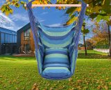 Distinctive Cotton Canvas Hanging Rope Chair with Pillows - Blue - Blue FA2_13027038