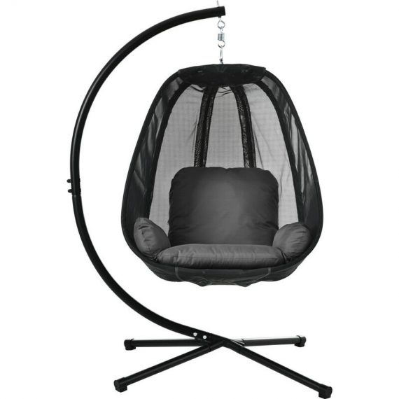 Axhup - Swing Egg Chair, Garden Hanging Chair with x Stand Waterproof Cover and Cushion for Outdoor Patio, Up to 150kg Weight Capacity (Black) 1djMX285702AAB 5080300222055