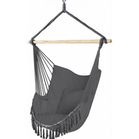 VOUNOT Hanging Hammock Chair with Cushions, Macrame Hammock Swing Chair for Garden, Bedroom, Patio, 265LBS Capacity, Grey 6156955582619 6973424410554