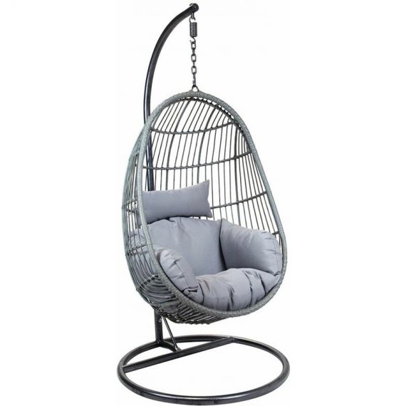 Charlesbentley - Charles Bentley Hanging Egg Shaped Rattan Swing Chair With Cushion - Grey - Grey GLWFSW07GY 5014555096963