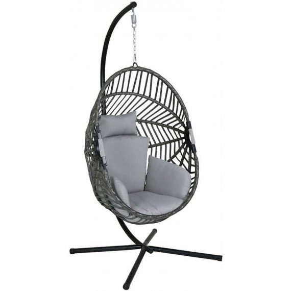 Charles Bentley - Egg Shaped Swing Chair H203 x D126 x W126cm Grey Hanging Seat - Black, Grey GLWFSW09GY 5014555020272