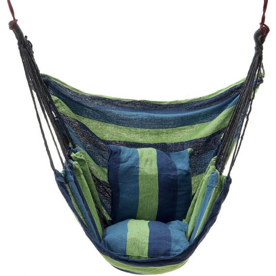 Hanging Hammock Chair Swing Seat Garden Yard In/Outdoor With 2 Pillow Blue HSKKP7001049 6443200920138