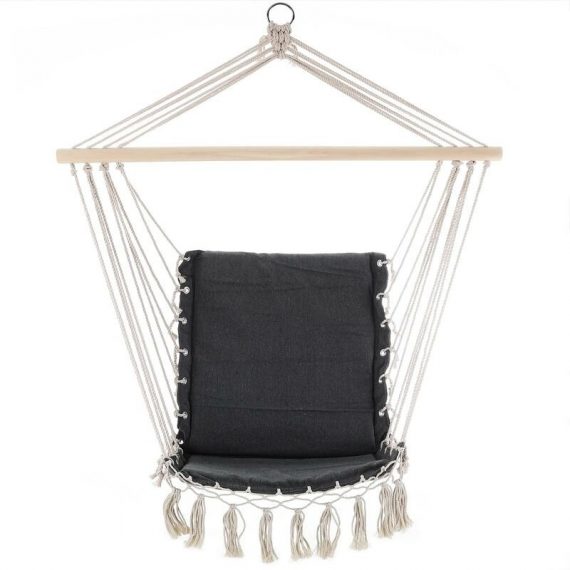 Hanging Chair Garden Outdoor 150kg Detex Swing Hammock Rope Seat Cotton Lounger Grey 107499 4250525369441