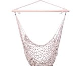 Hammock Cotton Swing Camping Hanging Rope Chair Wooden Outdoor Patio Beige AGTE93276 9394816913311