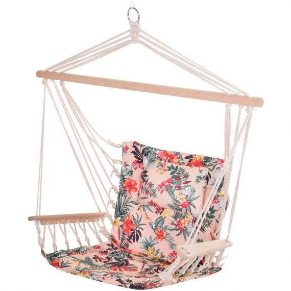 Outsunny Hammock Hanging Rope Chair Swing w/ Cushion 120KG Max Multicolor - Multicoloured floral 5056399106460 5056399106460