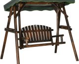 2-Person Garden Swing Chair Hanging Wooden Bench w/ Adjustable Canopy - Carbonised finish - Outsunny 5056534578718 5056534578718