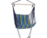 Hammock Swing Chair Hanging Rope Striped Seat w/ Foot Rest Indoor - Blue Stripe - Outsunny 5056029831083 5056029831083