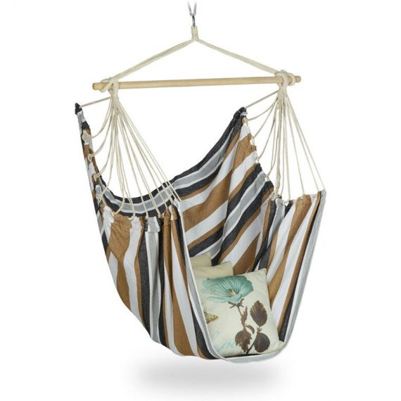 Hanging Chair. Modern Cotton Swing Seat, For Adults & Children, In- & Outdoor Use, Max. 150 Kg, Multicoloured - Relaxdays 10023675_872_GB 4052025903664