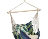 Hanging Chair, Modern Cotton Swing Seat, For Adults & Children, In- & Outdoor Use, Max. 150 Kg, Blue/Green - Relaxdays 10034340_0_GB 4052025343408