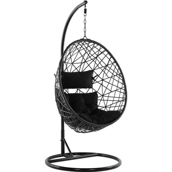 Wicker Hanging Egg Chair with Stand Swing Seat Black pe Rattan Alatri - Black 248368 4251682257015