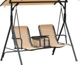 Outsunny - 2 Person Swing Chair with Pivot Table & Middle Storage Console, Beige - Beige 5056534544386 5056534544386