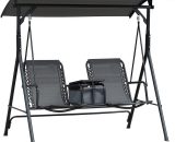2 Person Swing Chair with Pivot Table & Middle Storage Console, Grey - Grey - Outsunny 5056399105302 5056399105302