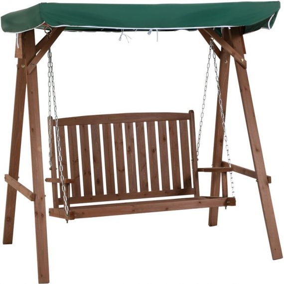 Outsunny - 2 Seater Wood Garden Swing Chair Outdoor Loveseat Bench w/ Canopy Green - Green, Brown 5056029882481 5056029882481