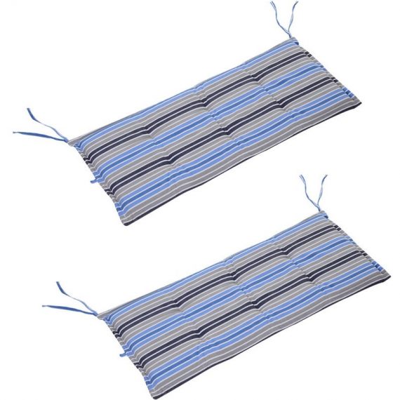 2 pcs Patio Bench Swing Chairs Garden Chairs Cushion Mat Strips Blue - Blue Stripe - Outsunny 5056029890547 5056029890547