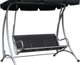 3 Seat Metal Fabric Backyard Balcony Patio Swing Chair with Canopy Top - Black - Outsunny 5056534550134 5056534550134