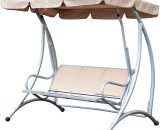 Outsunny 3 Seat Metal Fabric Backyard Balcony Patio Swing Chair with Canopy Top - Beige 5055974888982 5055974888982