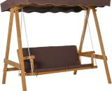 3 Seater Outdoor Garden Swing Chair w/ Canopy Removable Cushion Patio - Brown - Outsunny 5056399122057 5056399122057