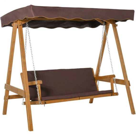 3 Seater Outdoor Garden Swing Chair w/ Canopy Removable Cushion Patio - Brown - Outsunny 5056399122057 5056399122057