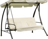 Outsunny 2-in-1 Garden Swing Chair for 3 Person w/ Tilting Canopy, Cream White - White 5056029831595 5056029831595