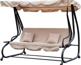 2-in-1 Garden Swing Chair for 3 Person w/ Adjustable Canopy Light Brown - Brown - Outsunny 5055974885653 5055974885653