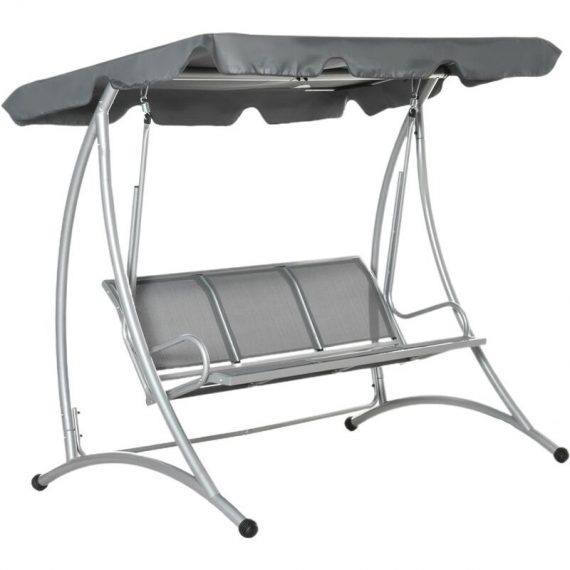 Outsunny - 3 Seat Metal Fabric Backyard Balcony Patio Swing Chair w/ Canopy Grey - Grey 5056534550097 5056534550097